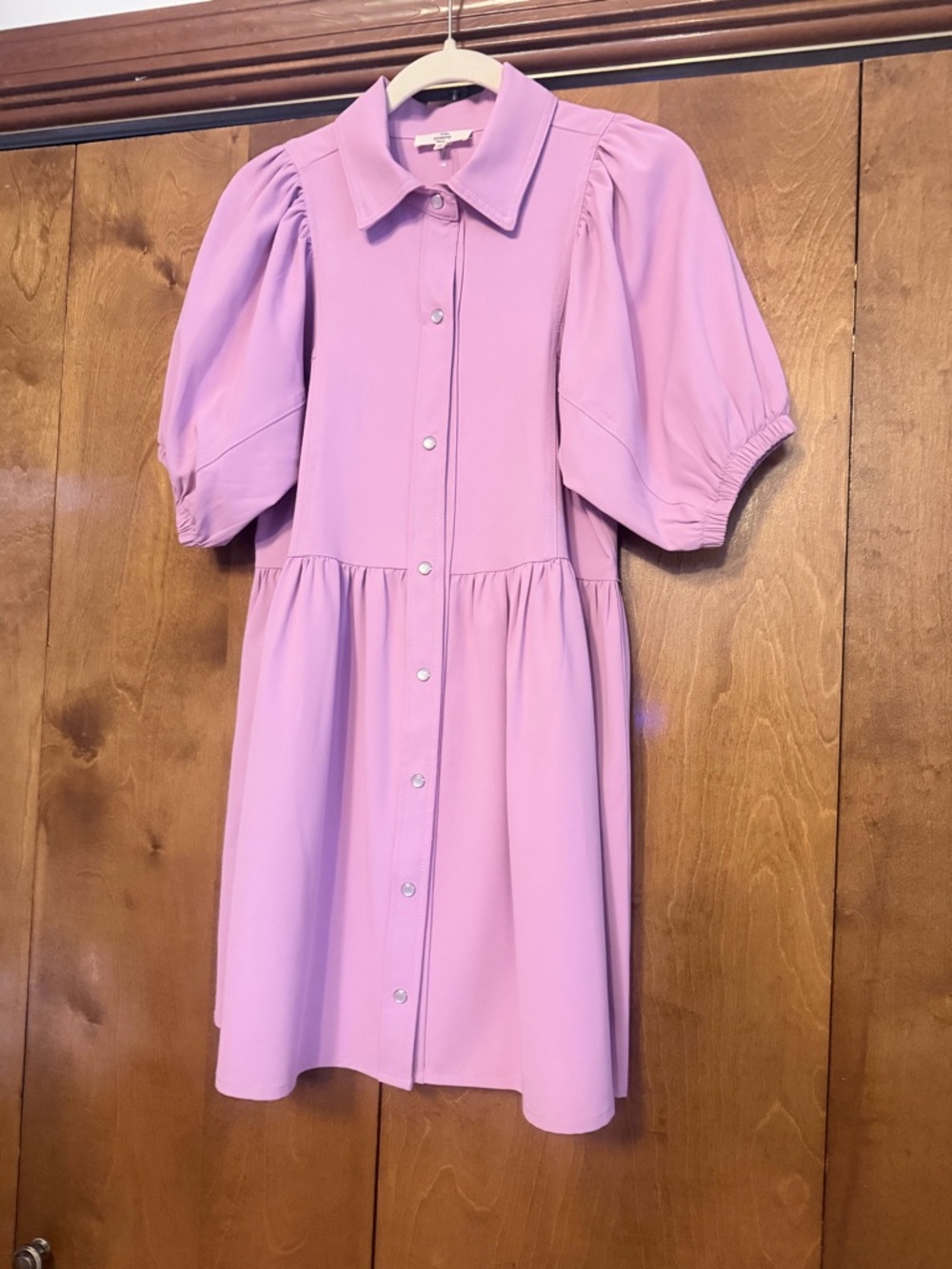 entro Lavender Button-Front Puff Sleeve Dress